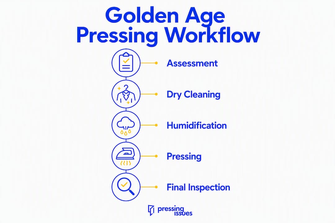 Infographic outlining Golden Age comic pressing workflow