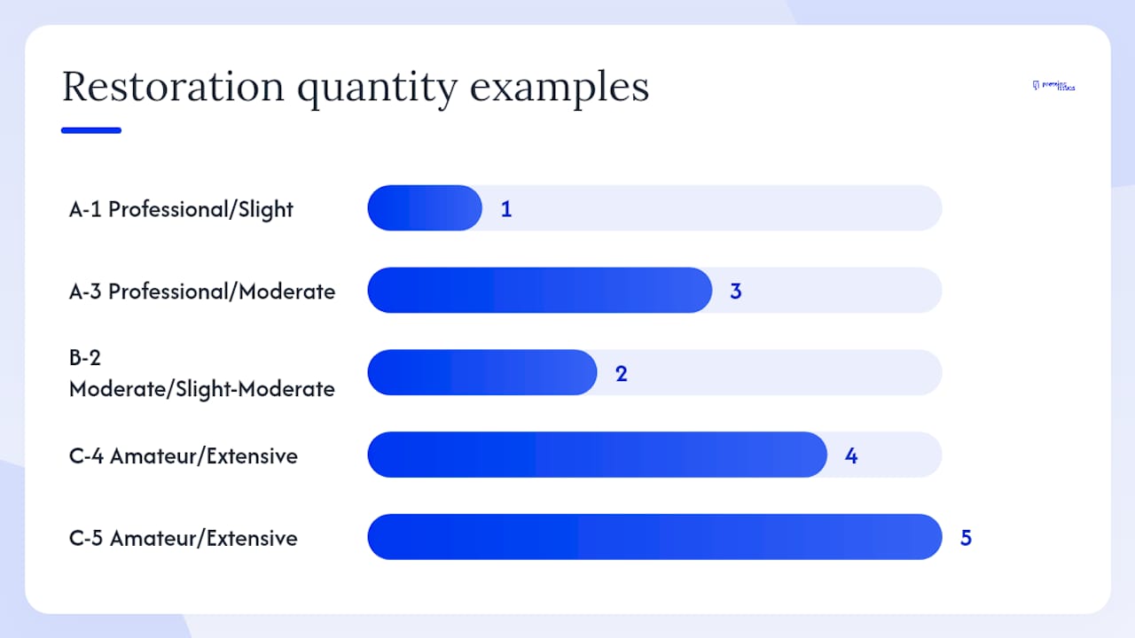 Diagram showing CGC restoration quality and quantity codes