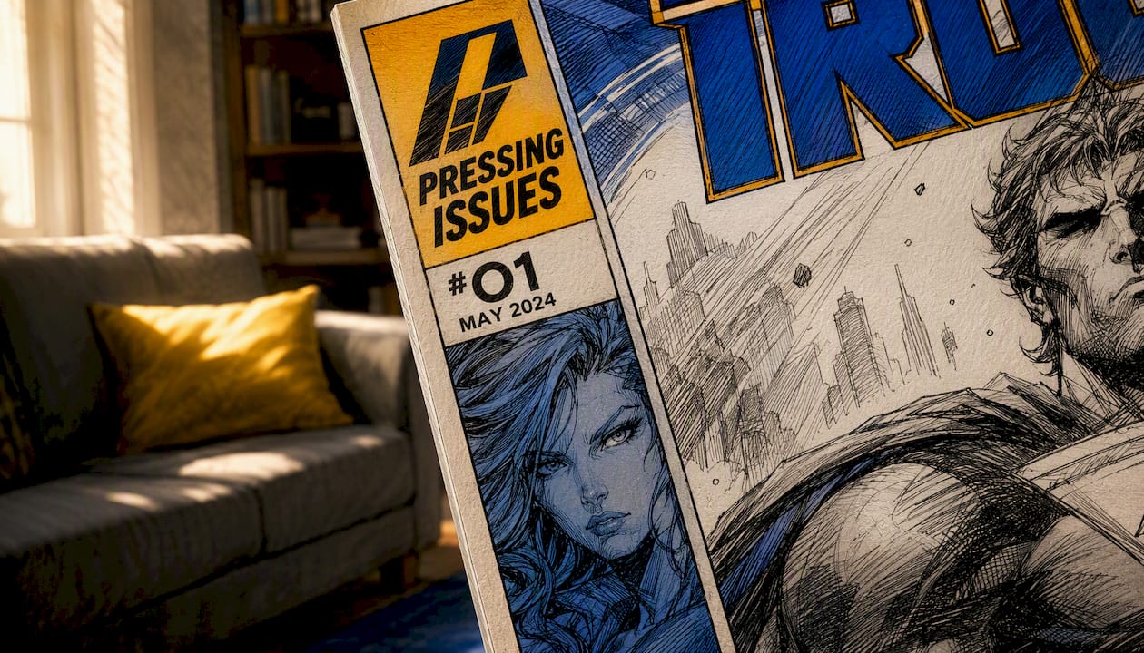 Close-up of trimmed comic book edge artwork