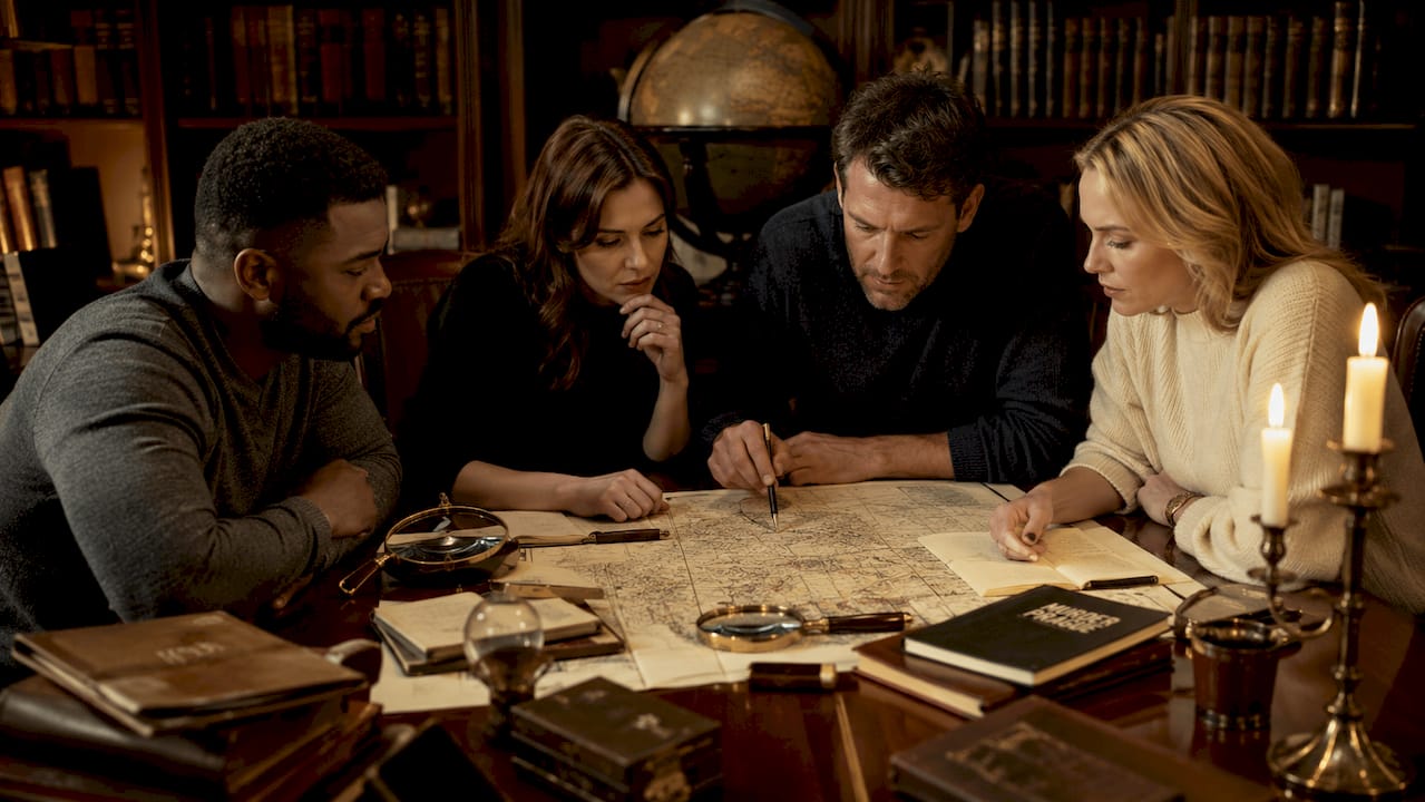 Group engaged in luxury mystery weekend game