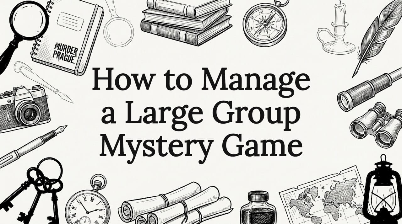 Decorative title card illustration for mystery game