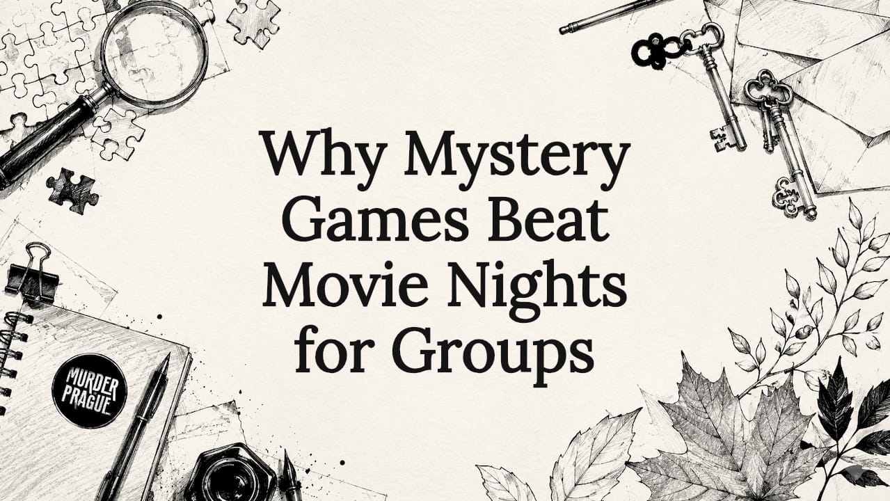 Decorative hand-drawn mystery-themed title card