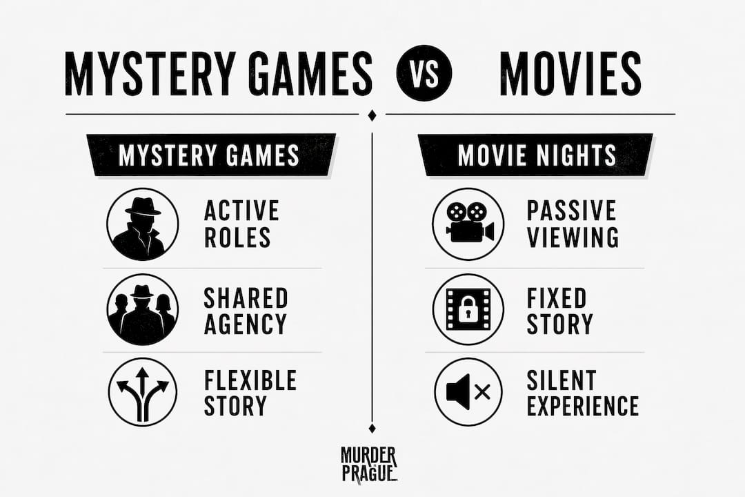 Infographic comparing mystery games and movie nights