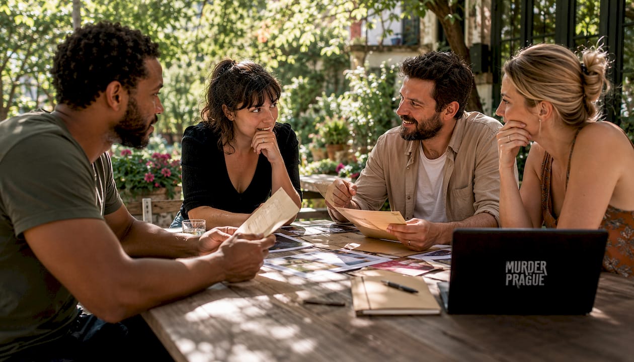 Group solving murder mystery game together