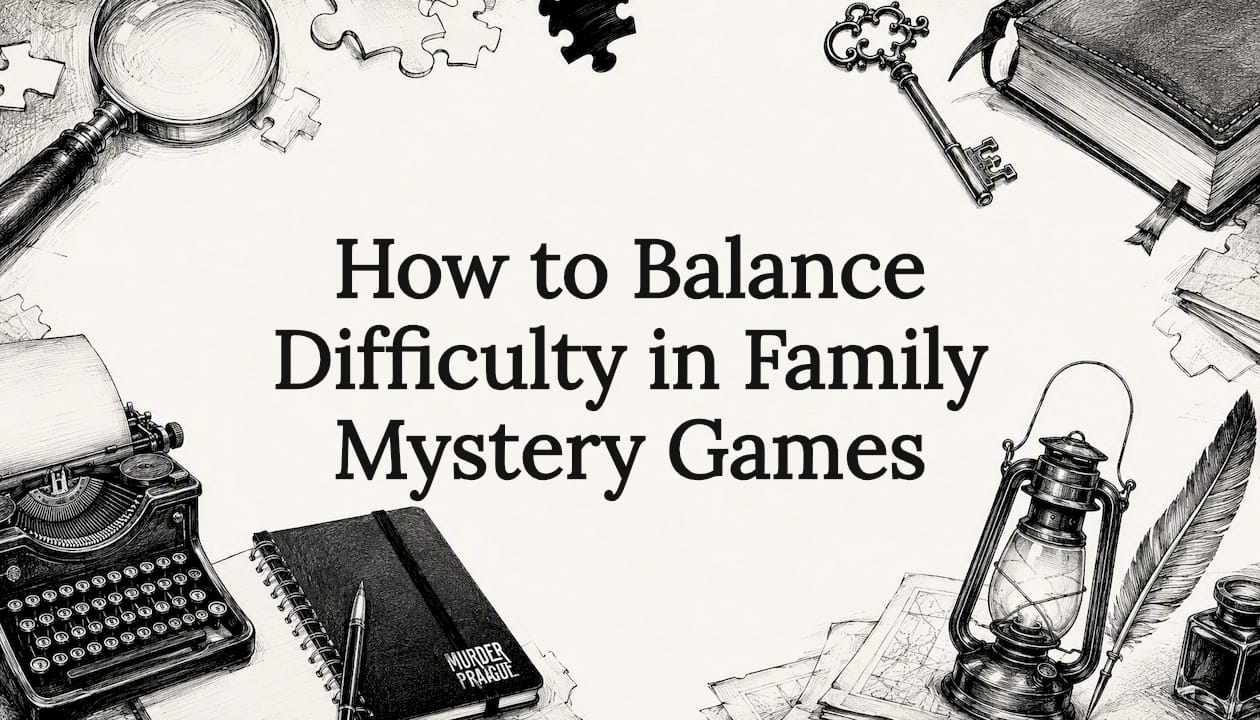 Decorative family mystery games title card illustration