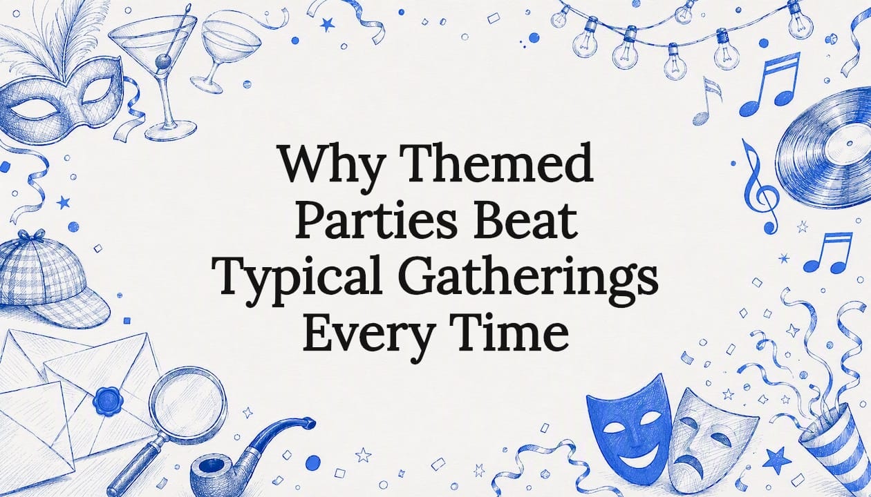 Decorative title card illustration for themed parties article