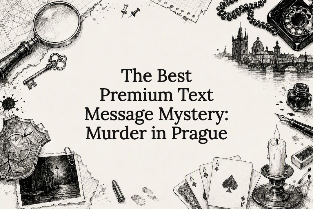 Decorative murder mystery themed title card illustration