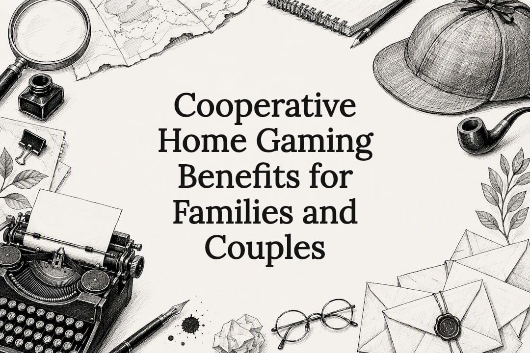 Decorative title card illustration for cooperative home gaming article
