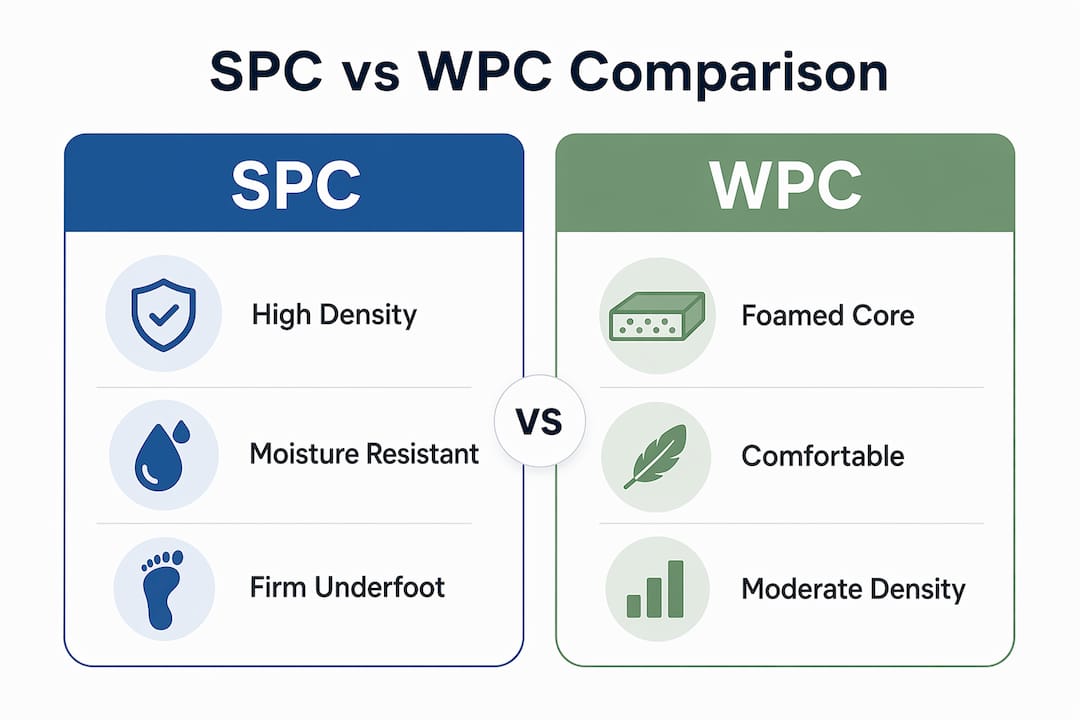 Infographic comparing SPC and WPC vinyl flooring