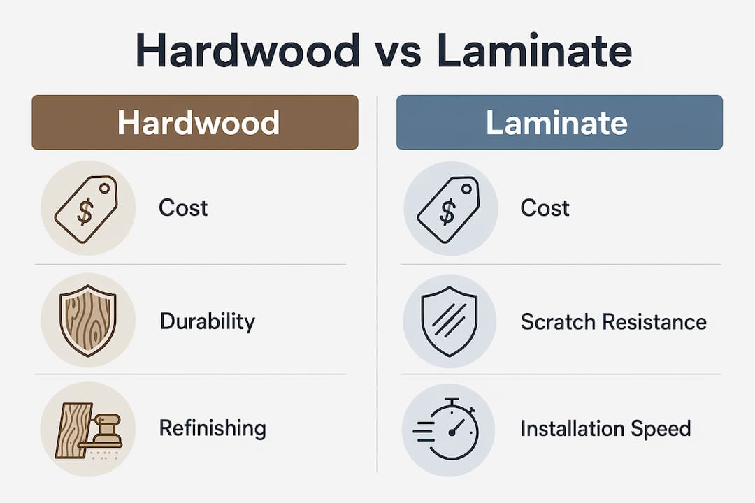 Infographic comparing hardwood and laminate flooring features