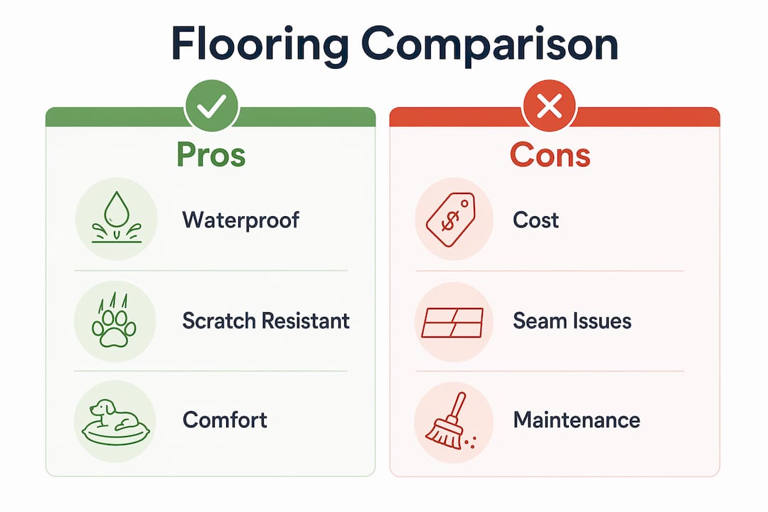 Infographic comparing pros and cons of pet friendly flooring