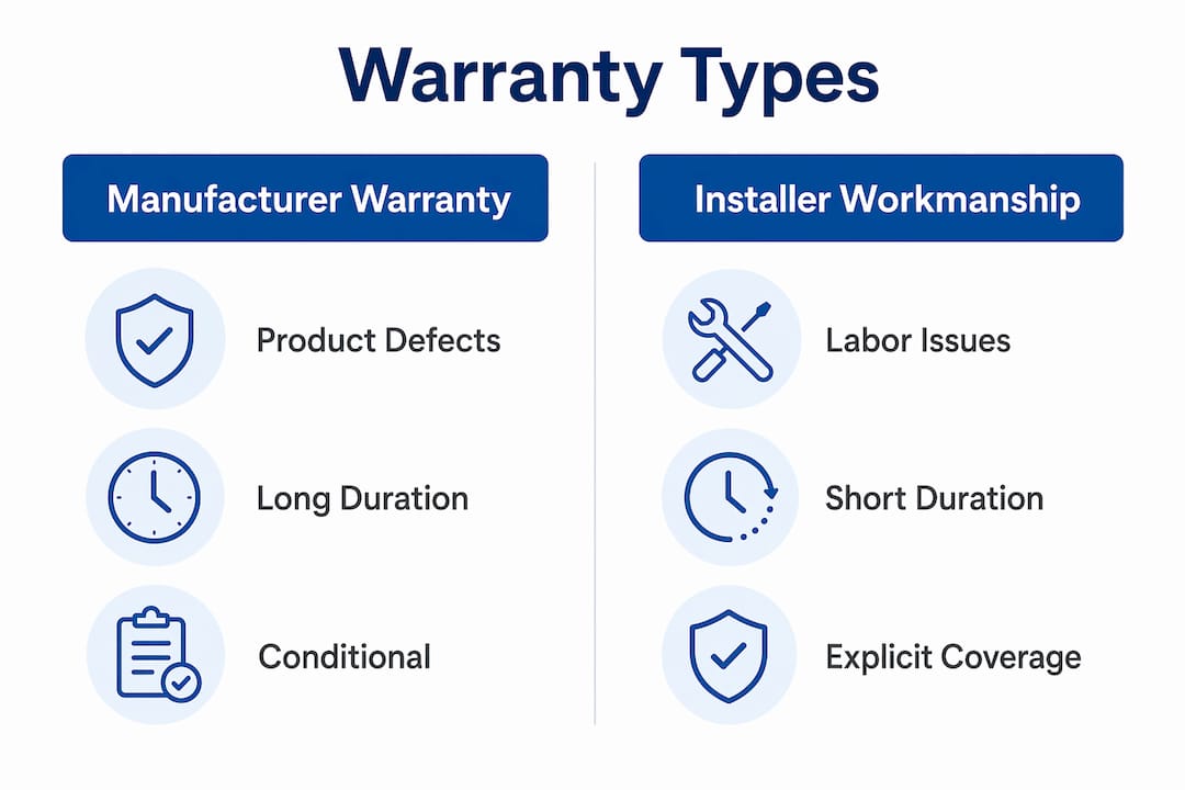 Infographic comparing manufacturer and installer warranties