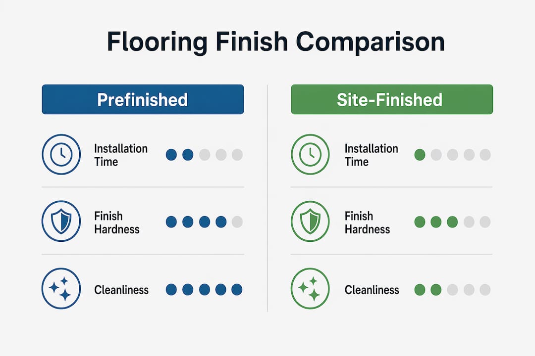 Comparison infographic of prefinished and site-finished hardwood floors