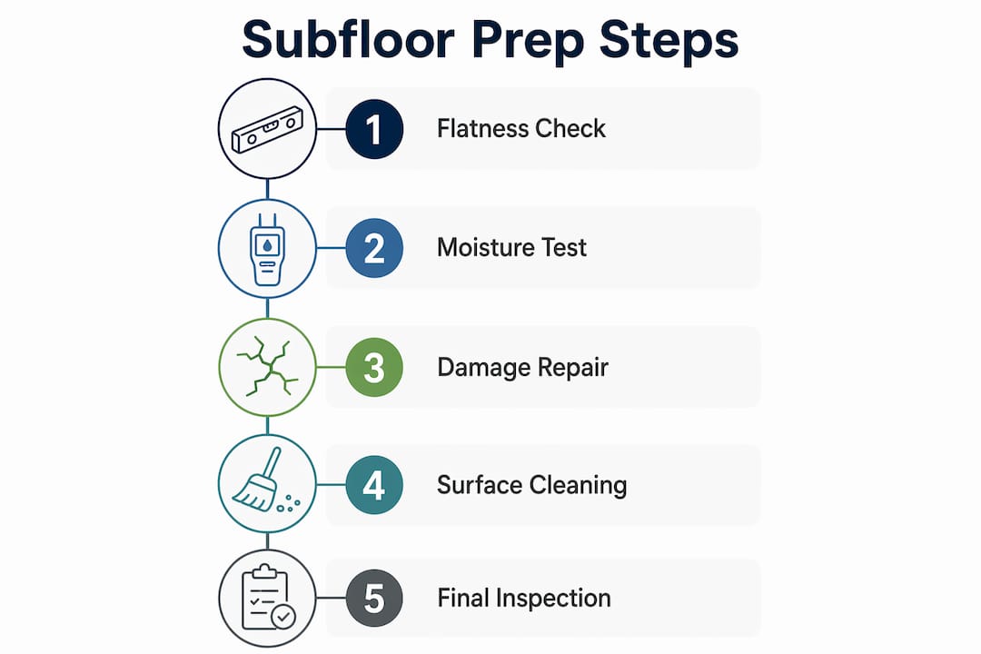 Infographic showing key subfloor preparation steps