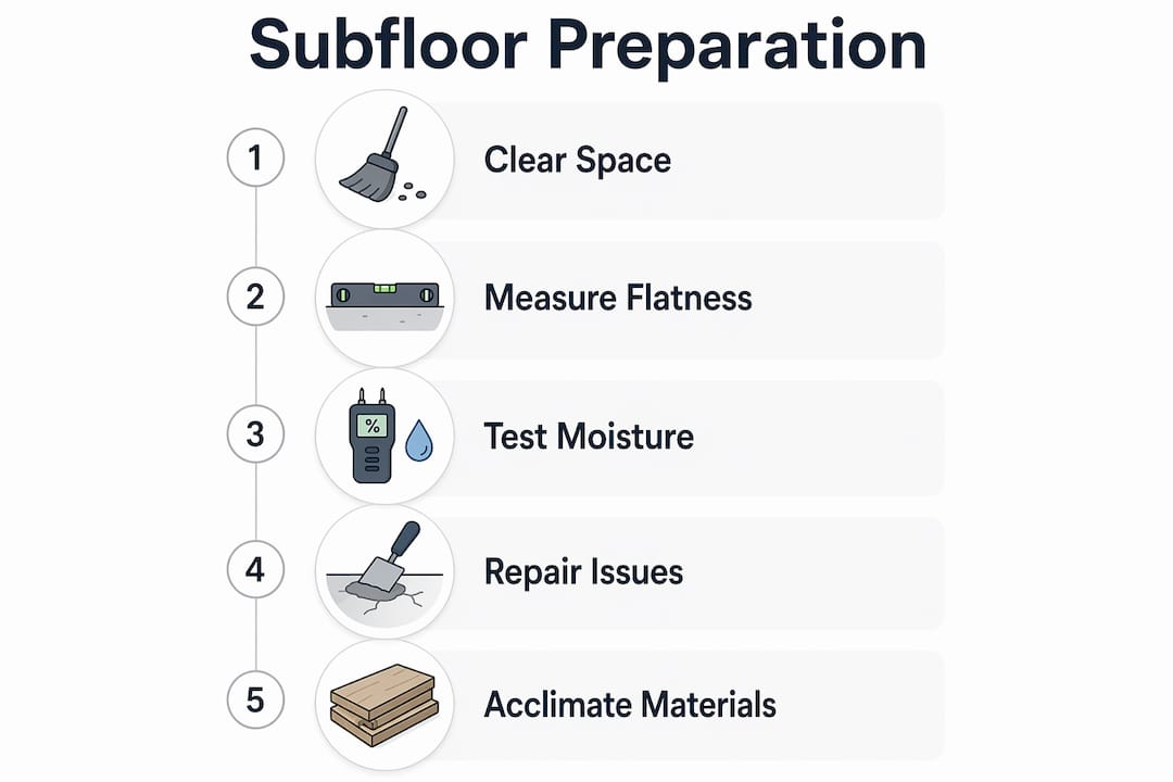 Infographic illustrating subfloor preparation steps