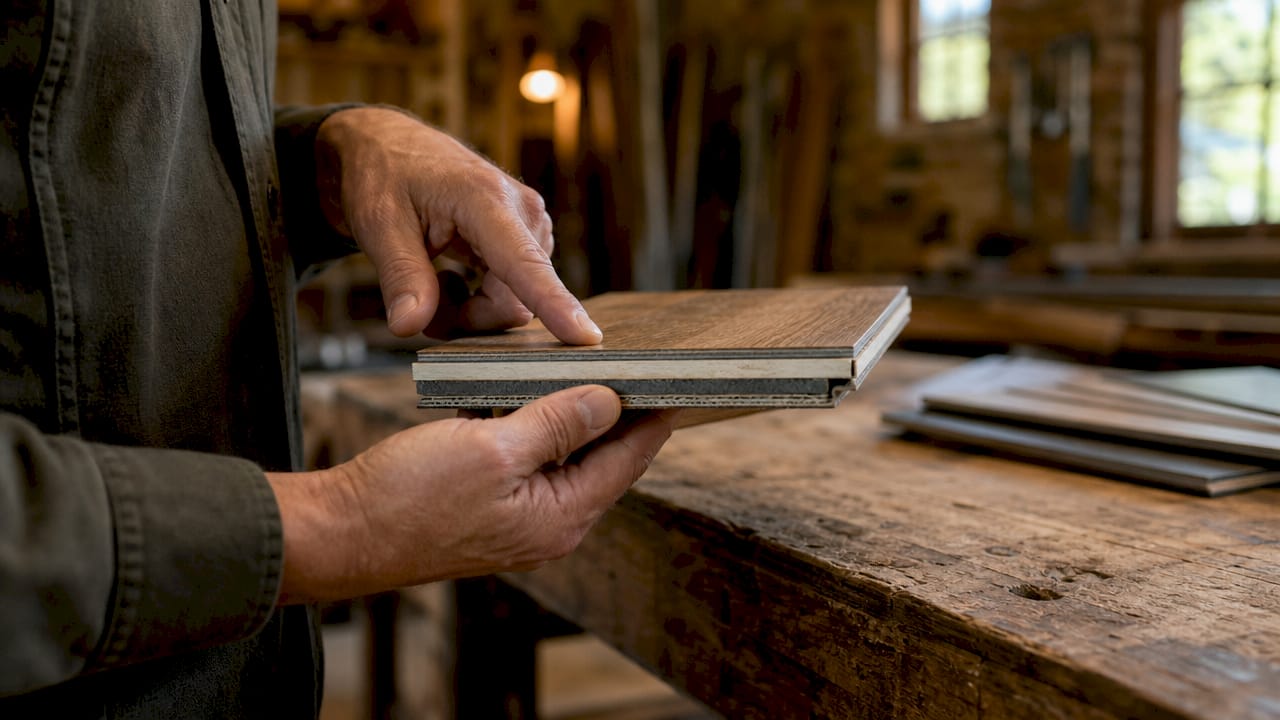 Close-up of luxury vinyl plank flooring layers model
