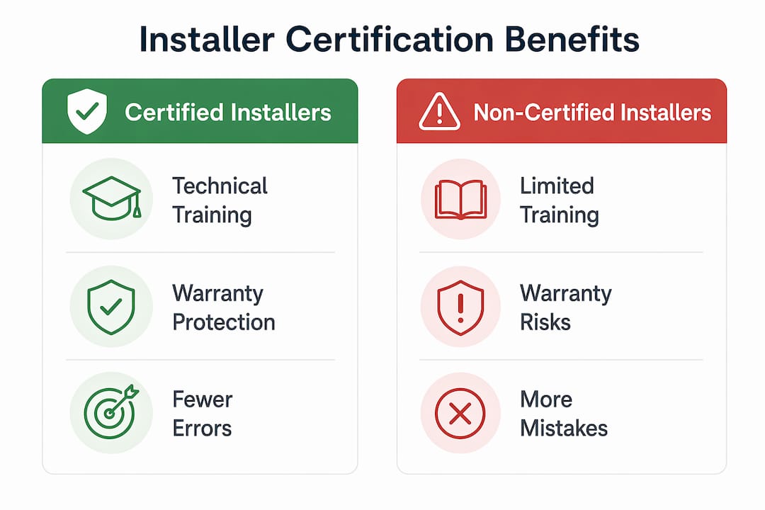 Infographic comparing certified and non-certified hardwood floor installers