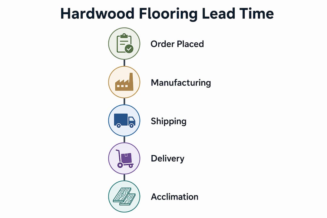 Infographic showing hardwood flooring lead time stages