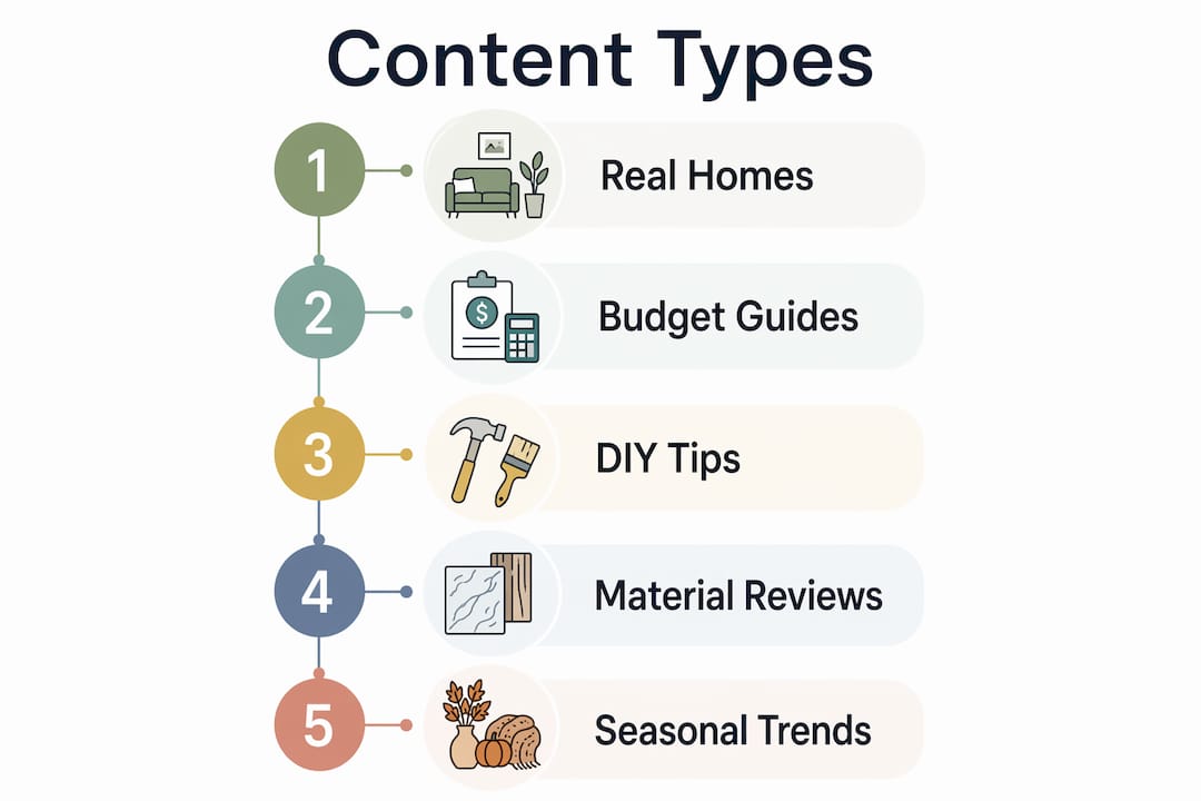 Infographic showing types of home decor site content