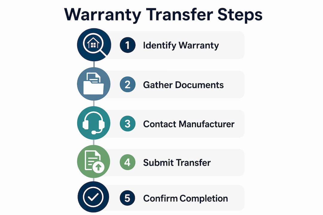 Infographic showing flooring warranty transfer steps