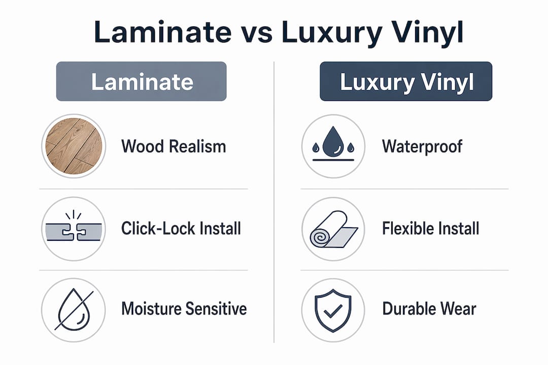 Infographic comparing laminate and luxury vinyl flooring
