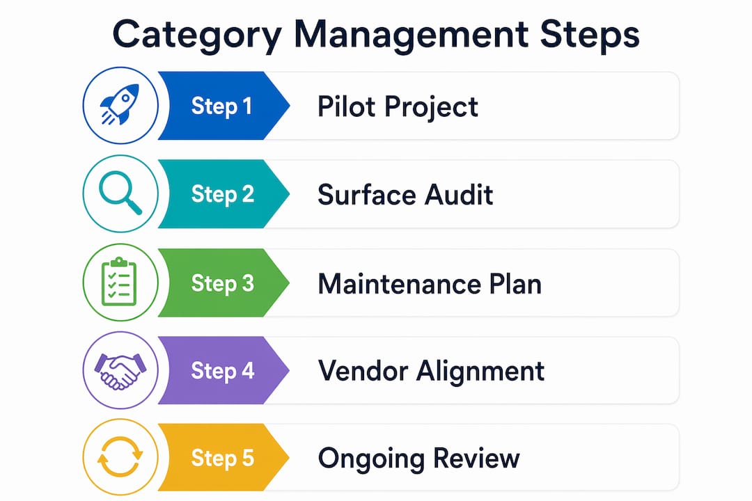 Infographic illustrating flooring category management steps
