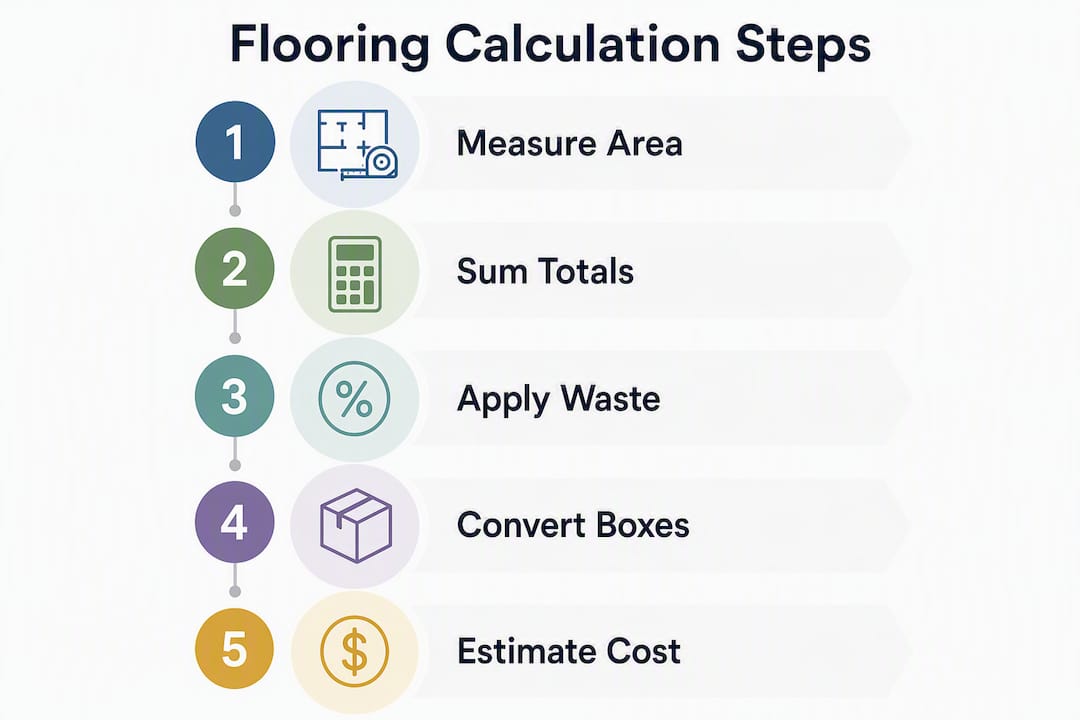 Infographic of flooring calculation steps from measurement to cost