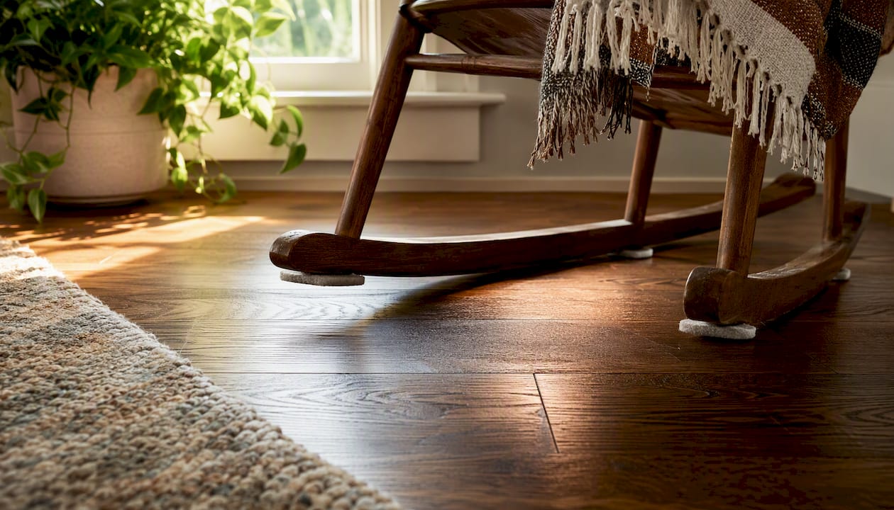 Felt pads on chair legs protecting hardwood floor