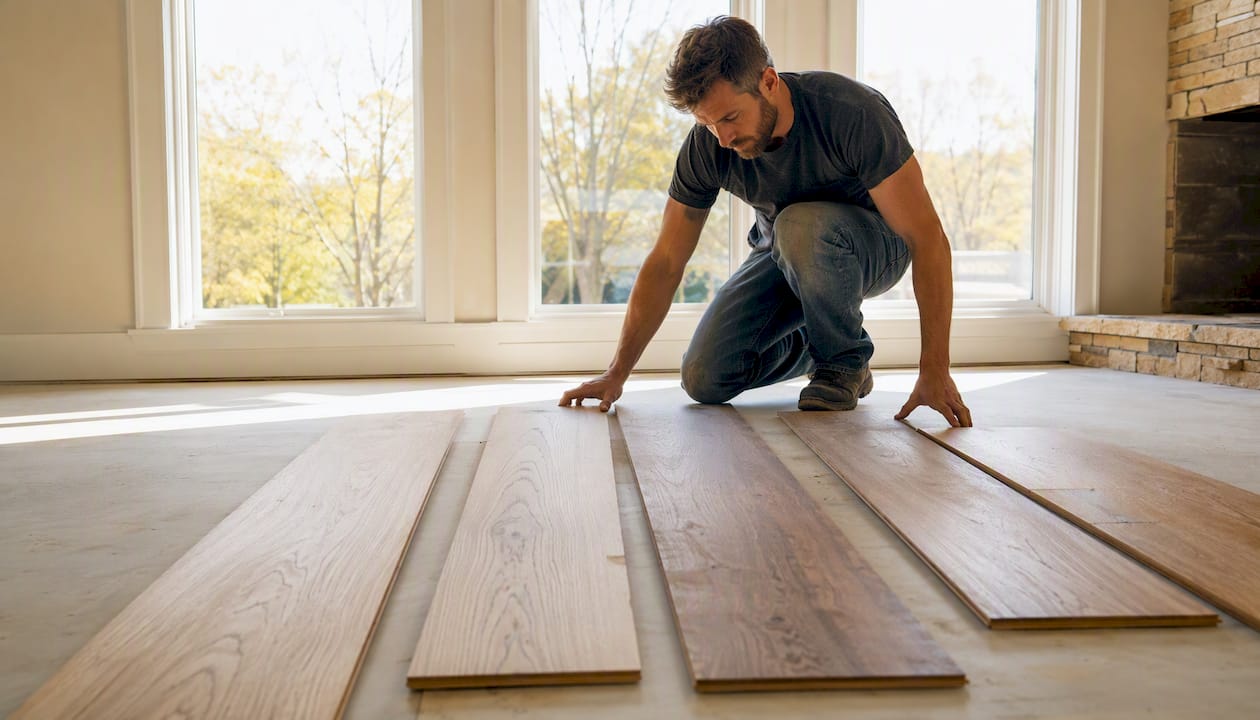 Wide planks acclimating on subfloor indoors