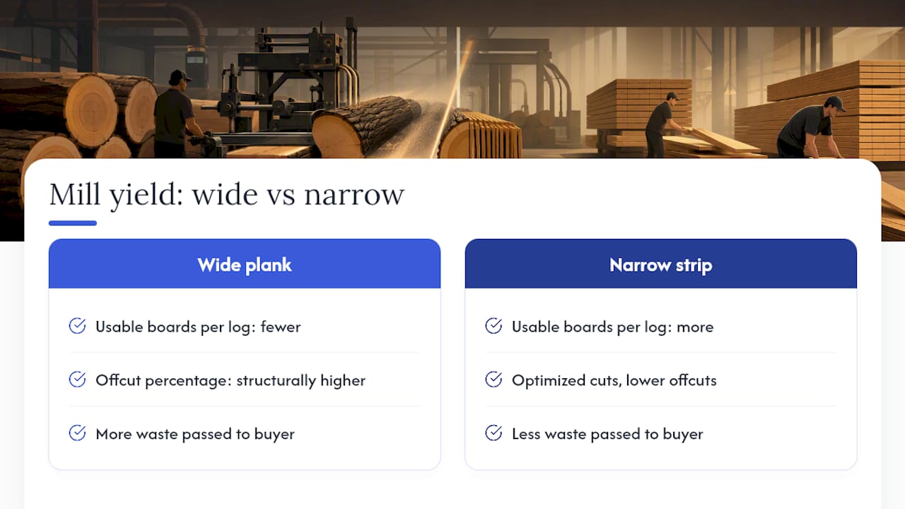 Diagram comparing yield loss for wide vs narrow planks