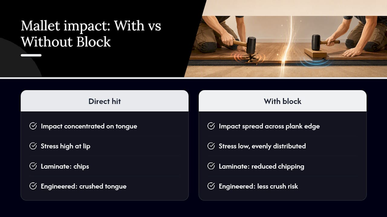 Diagram of impact force distribution on hardwood plank edges