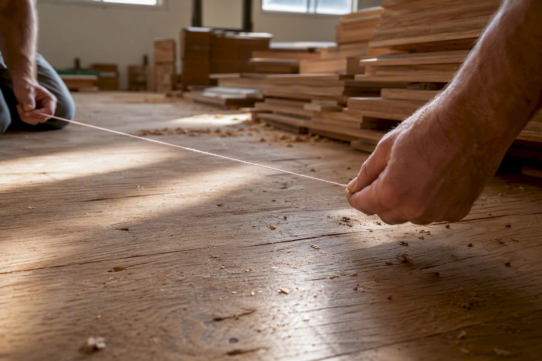 Hands pulling and snapping chalk line string
