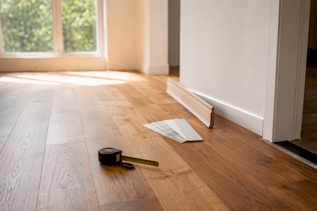 New hardwood floor with painted walls and trim pieces