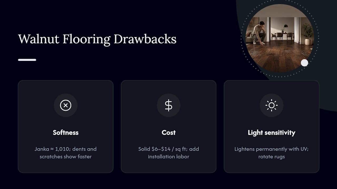 Diagram of walnut flooring main drawbacks comparison