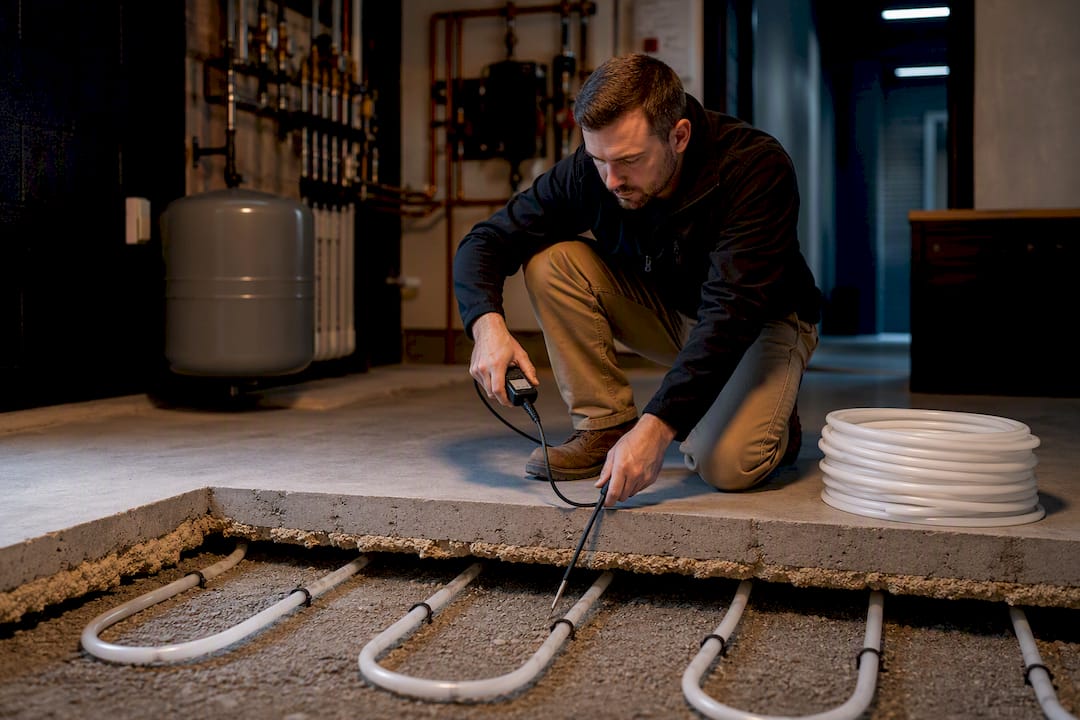 Radiant heating tubing beneath concrete slab