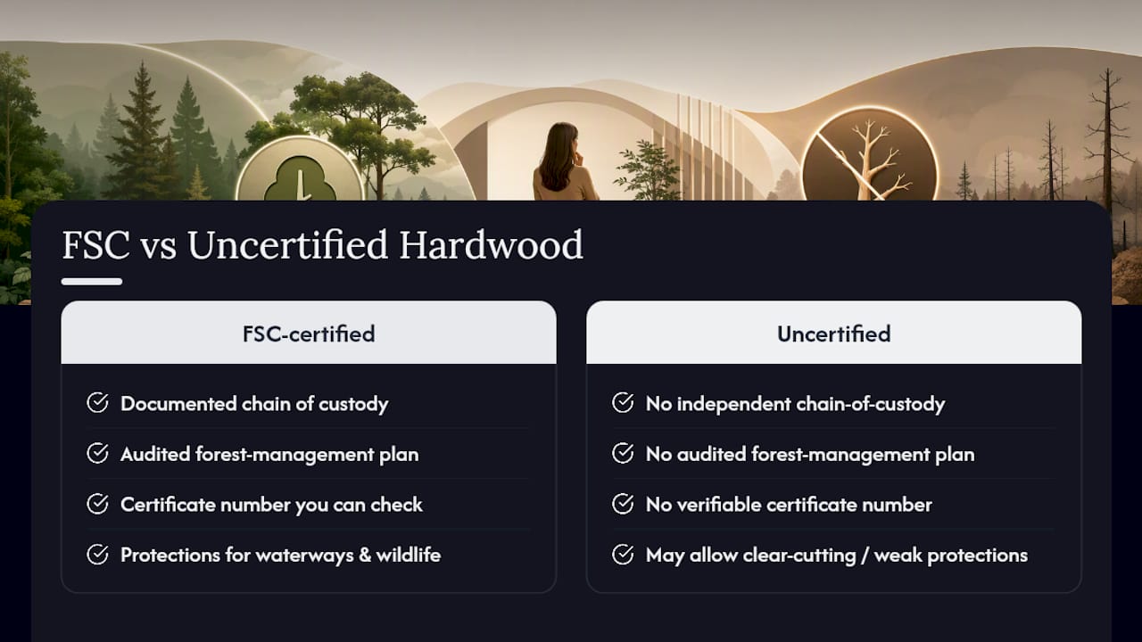 FSC certified and uncertified wood comparison