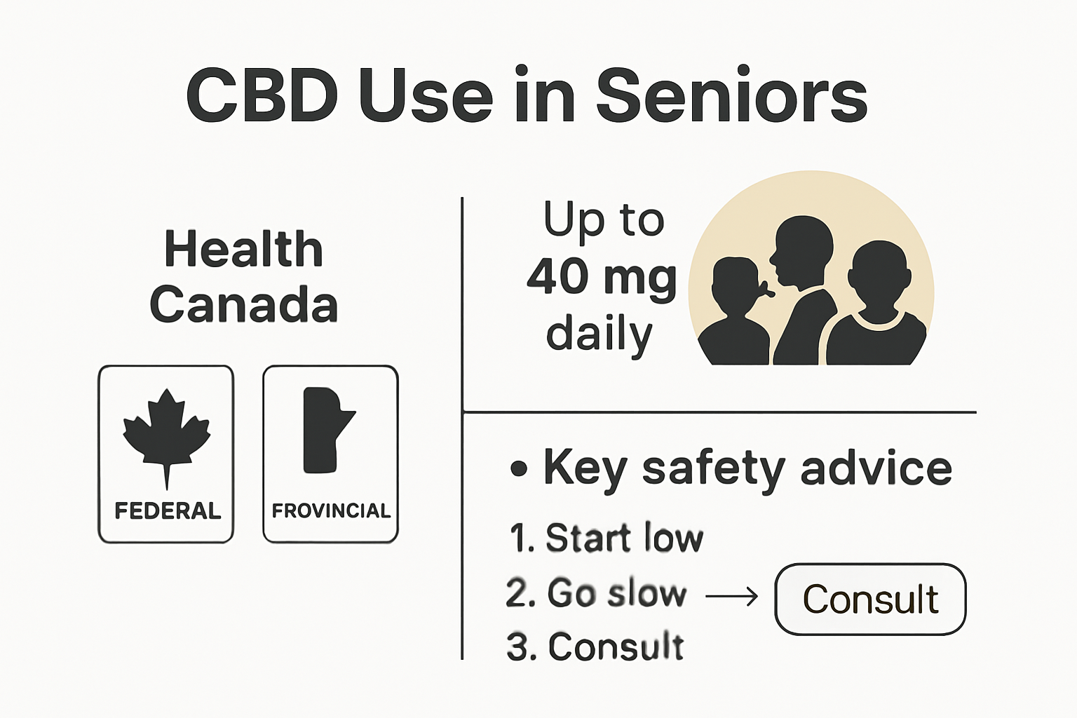 Infographic on Health Canada CBD senior dosage and safety.