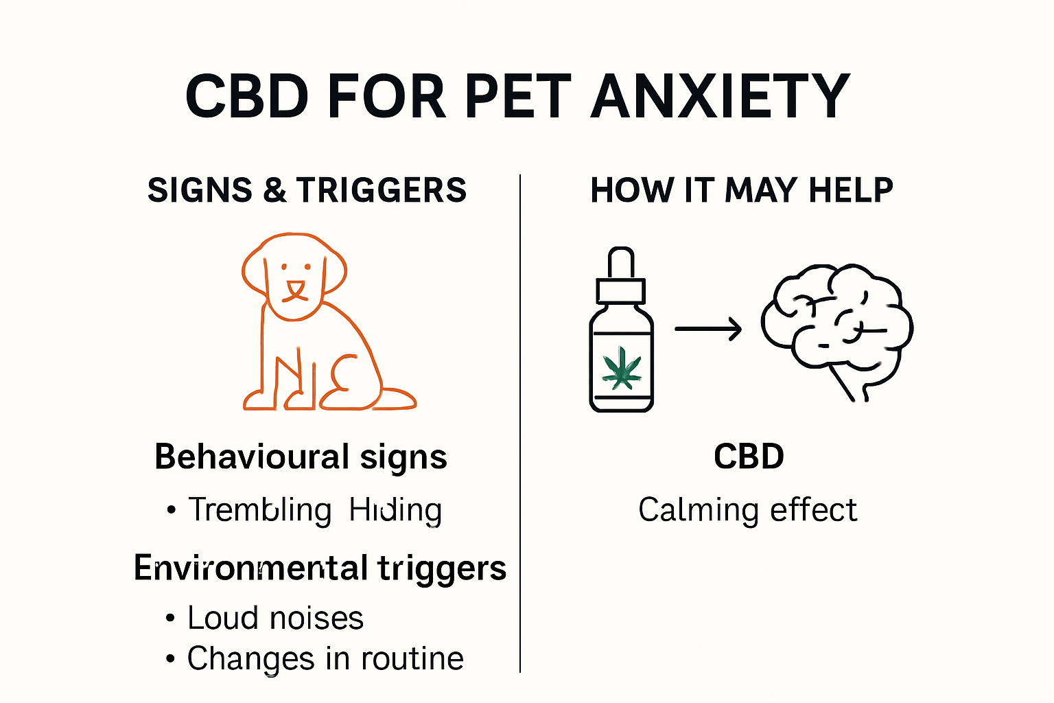Infographic showing signs of pet anxiety and CBD effects