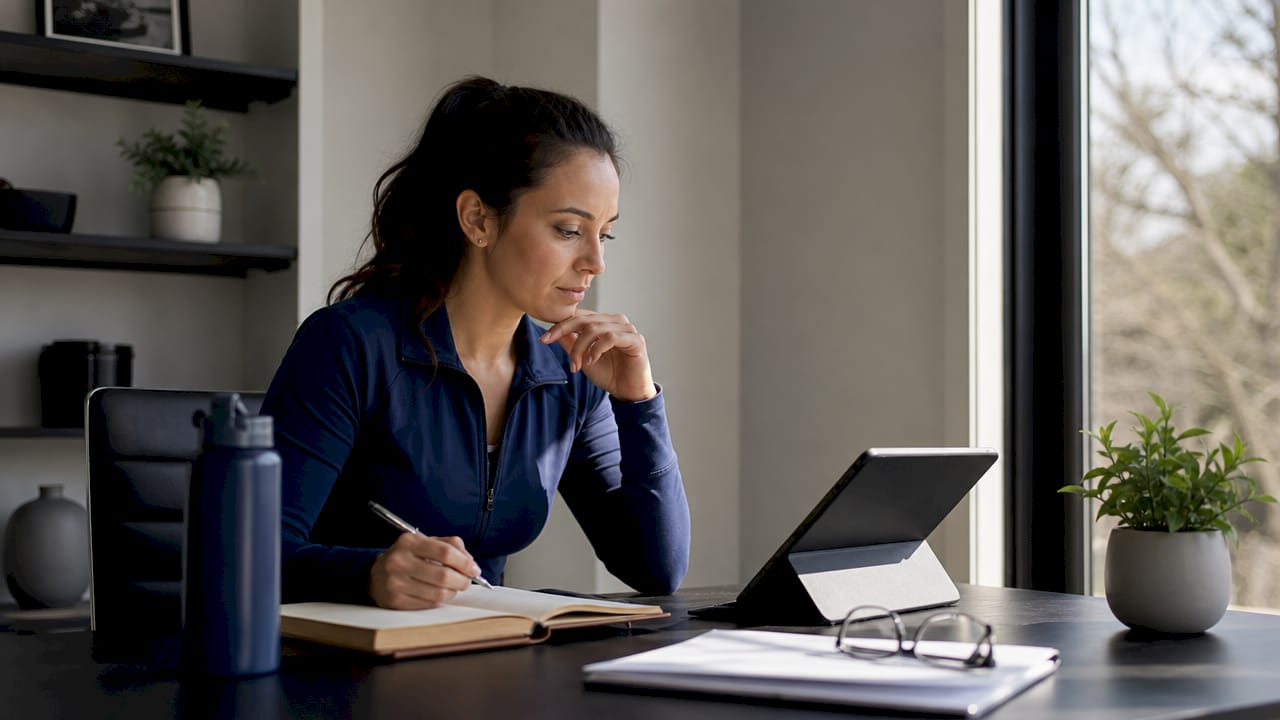 Gym owner analyzing retention metrics on tablet