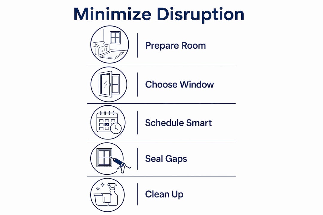 Infographic outlining steps to minimize home disruption during window replacement