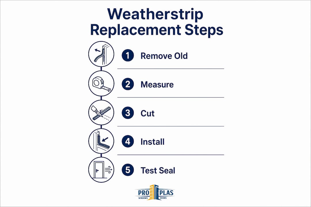 Infographic showing step-by-step door weatherstrip replacement