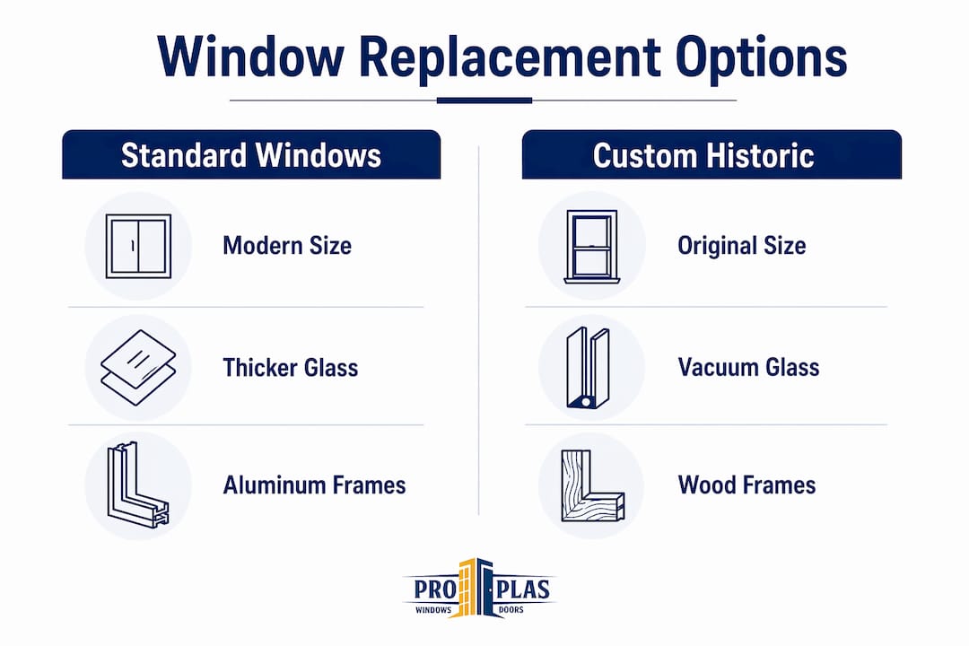 Infographic comparing standard and custom window options