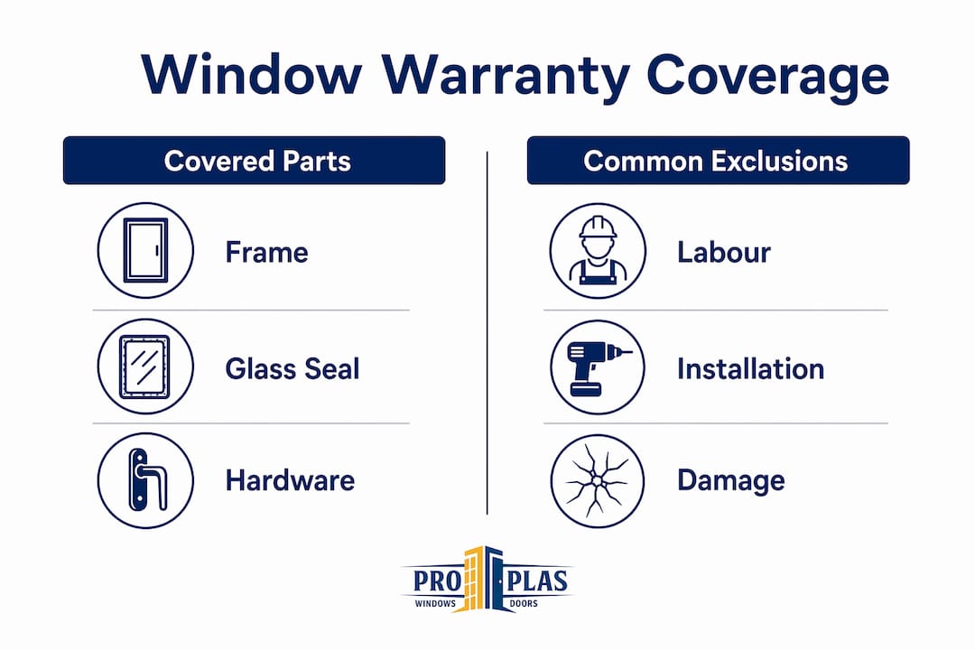 Infographic detailing window warranty coverage and exclusions