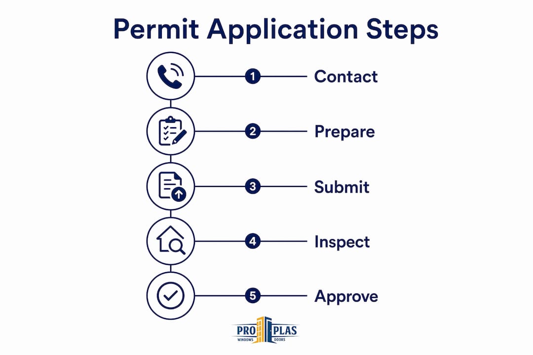 Infographic illustrating window installation permit application steps