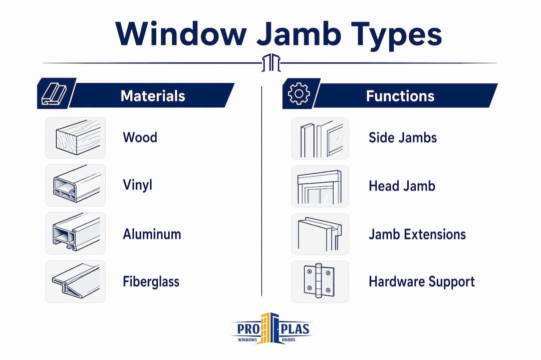 Infographic comparing window jamb types by material and function