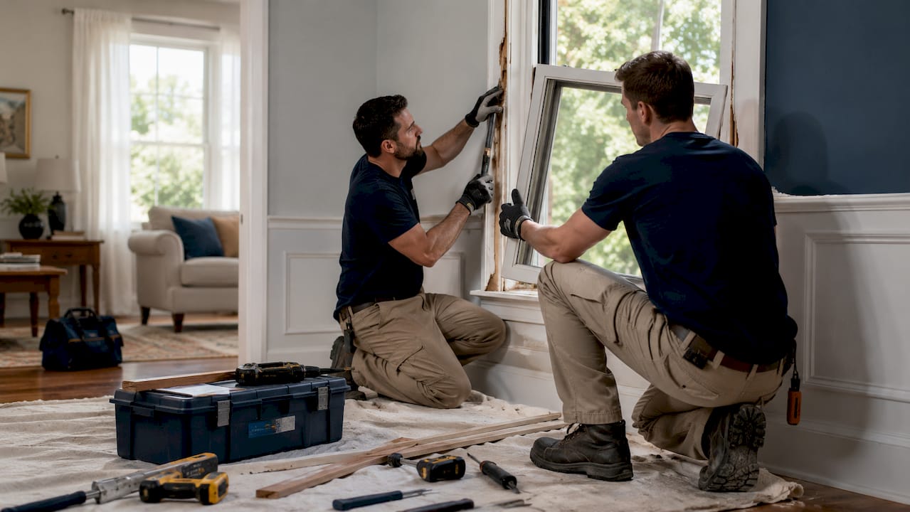 Window installers removing old window trim