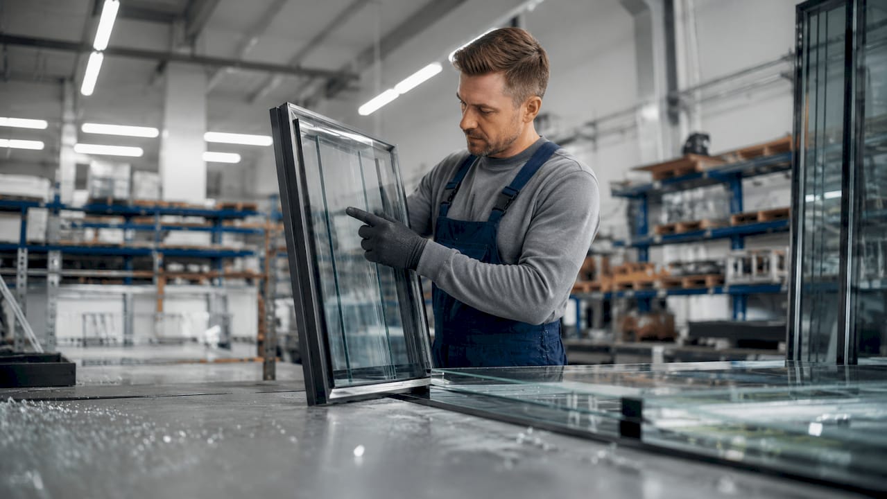 Glazier analyzing multi-pane window glass layers