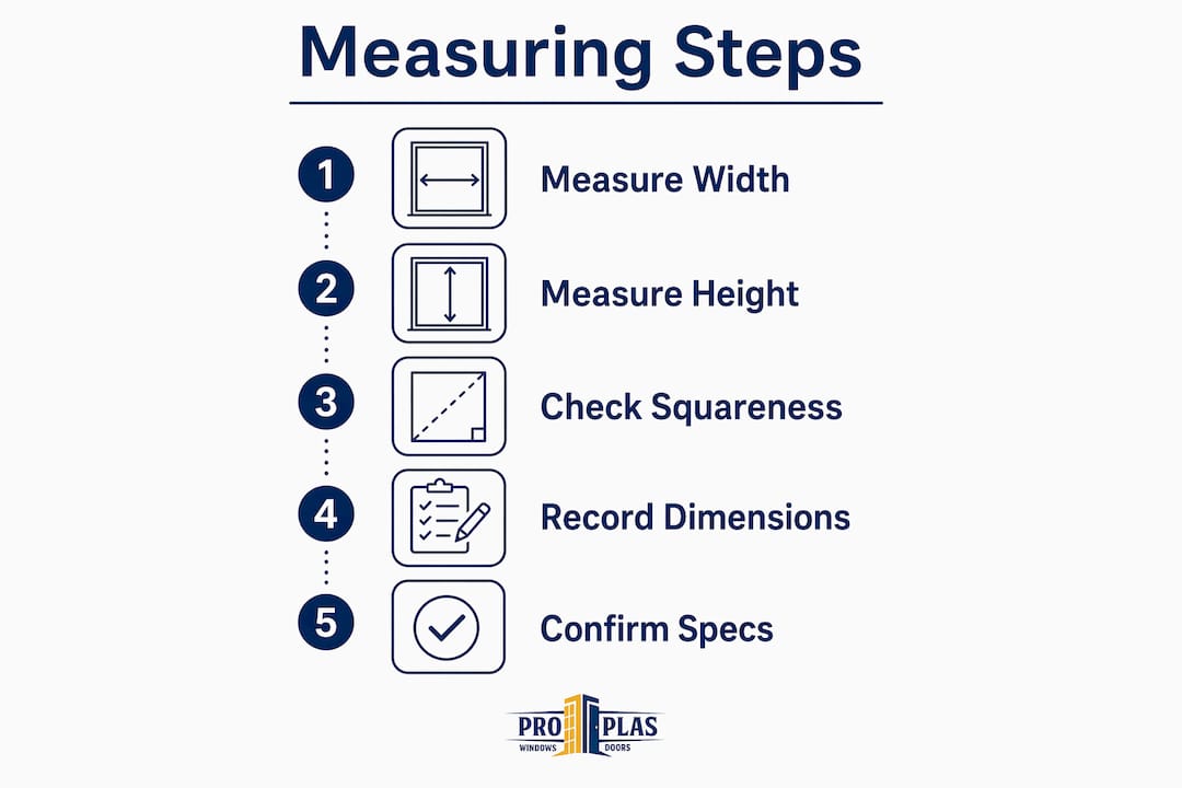 Infographic illustrating steps to measure window rough opening
