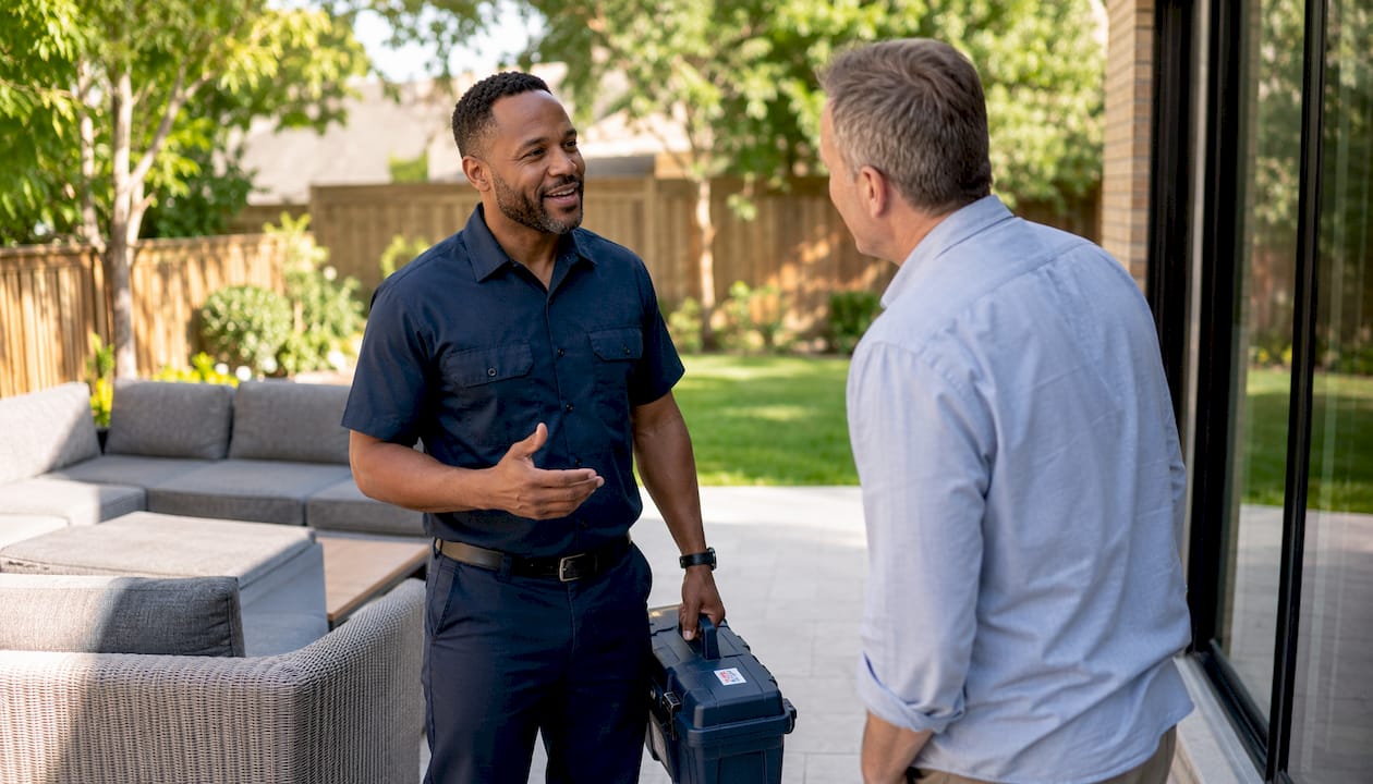 Technician greeting homeowner on installation day