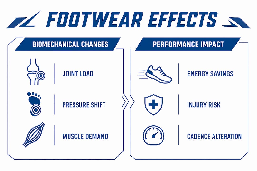 Infographic comparing biomechanical changes and performance impact